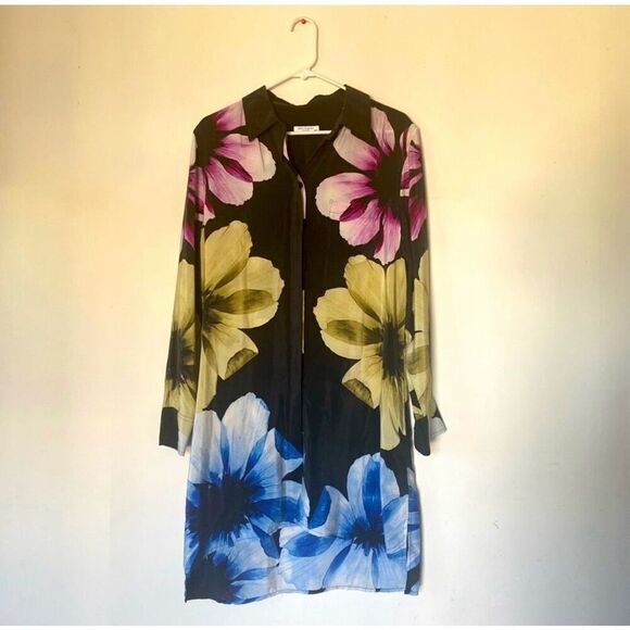 Equipment black Kerry silk flower floral dress size medium - Picture 2 of 6